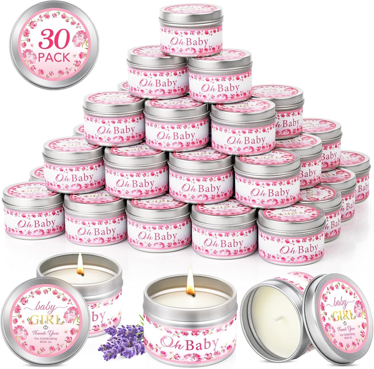 30 Pack Baby Shower Party Favors Candles Lavender Scented, Baby Shower Favors for Guests Prizes, Girl Boy Gender Reveal Party Gifts Decorations